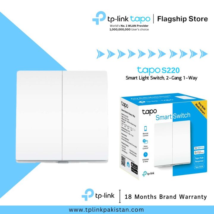 TP-Link Smart Light Switch, 2-Gang 1-Way Tapo S220 Smart Light Switch, 2-Gang 1-Way - 18 Months Brand Warranty