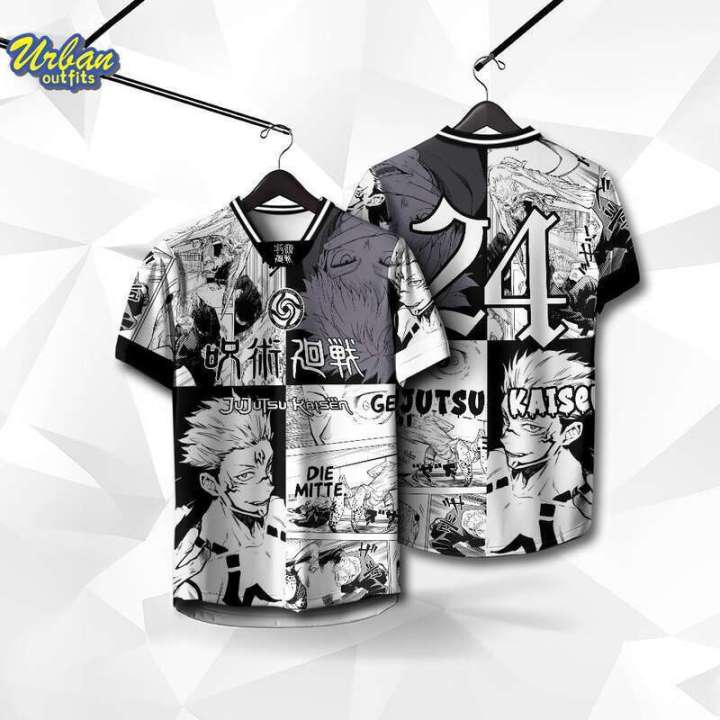2024 bu lelaki JERSEY COLLAR ANIME JUJUTSU KAISEN Fresh Design T shirts Thailand Viral Ootd Tiktok Bckroseapparel otd Retro Jersey Stand Collar Plus Size Men Women