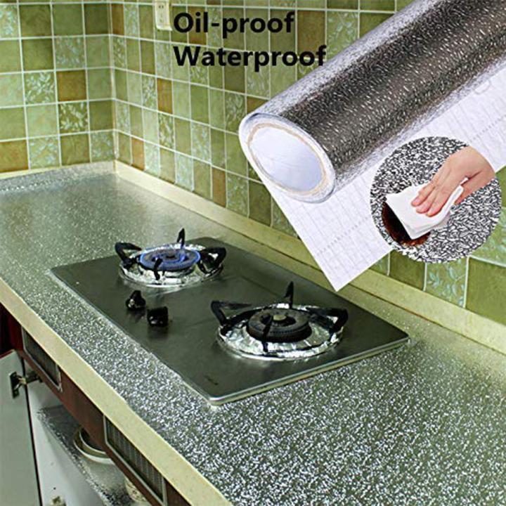 Self-Adhesive Aluminium Foil Sticker For Kitchen Cabinet Wallpaper Oil Proof Waterproof wall protector with heat resistant ,Stove Cabinet Stickers ,kitchen backsplash wall tile sticker , aluminium sheet Wallpaper