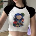Y2k Crop Cartoon Coraline Prints Summer Tops Sexy Women Graphics Baby Tee Haruku Street Short Sleeve Skinny T-shirt Slim. 