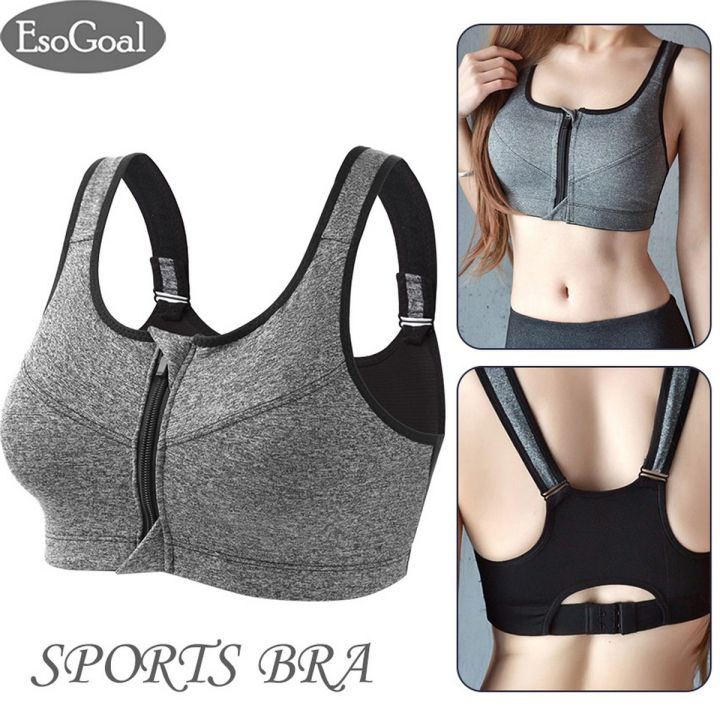 OIMG Women Sports Bra Front Zipper Closure Professional Anti Vibration Bra Padded Sports Bra Shockproof Sports Bra With Removable Pads For Workout Running Gym Exercise