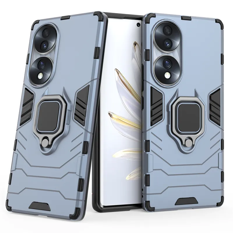 For Huawei Honor 70 5G Phone Case Silicone TPU and Hard PC Luxury Armor Shockproof Metal Ring Holder Cover Casing