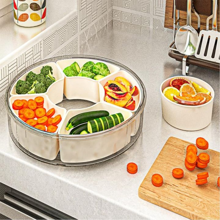 K/6Grid Rotating Storage Box/6 Compartments Divided Serving Dry Fruit ...