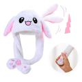 【Happier】 Children Women Warm Plush Rabbit Winter Caps Girls Animals Ear Moving Jumping Hats Kids Cute Bunny Fuzzy Pinch Airbag Funny Hats. 