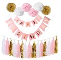 Happy Birthday Banner in black and pink. 