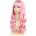 Pink Wig with Bangs Long Wavy Wig with Air Bangs Silky Full Heat Resistant Wig Hair Replacement Natural Looking Wig. 