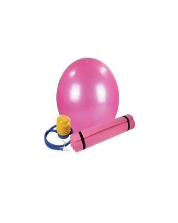 Set of 2 - Yoga Mat & Anti Burst Gym Ball with Pump - Pink
