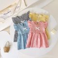 Adorable Summer Baby Girls Dress Pure Cotton Korean Style Princess Kids Dress Plaid. 