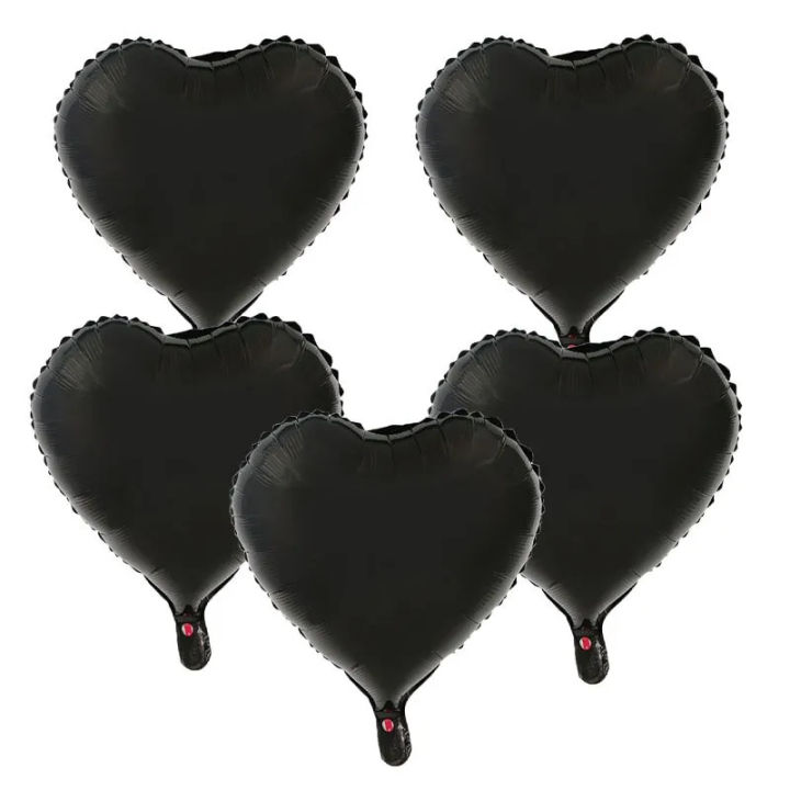 BLACK HEART FOIL BALLOONS PACK OF 5 HEARTS FOIL BALLOON