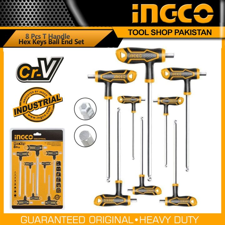 INGCO 8 Pcs T-handle Ball Point Hex Wrench Set - ( Z-T )