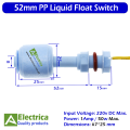 P45/ p52mm/ 90° Horizontal PP Liquid Water Level Float Switch for Water Level Sensing Water Tank Pool Liquid Level Sensor Controller by Electrica. 