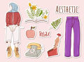 Colorful hand drawn aesthetic stickers collection for Water Bottles Laptop Phone Computer Guitar scrapbook. 