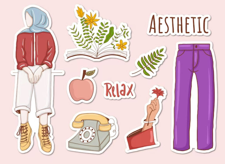 Colorful hand drawn aesthetic stickers collection for Water Bottles Laptop Phone Computer Guitar scrapbook