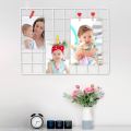 White Metal Mesh Grid Panel Photo Wall Decor 65cm x 45cm with 4 Mounting Clips for Photos and Pictures Storage. 
