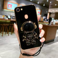 COROGI for Vivo Y83 Back Cover + Cartoon Astronaut Folding Stand Luxury 6D Plating Bumper Cases with Wrist Strap Full Camera Protection Soft Silicone Mobile Phone Case. 