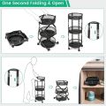 3-Tier Foldable Storage Cart, Rolling Fruit Vegetable Basket Stand with 3 Metal Mesh Baskets, Kitchen Rolling Storage Basket on Wheels for Pantry, Dining Room, Living Room, Round ( Only Black Colour  ). 
