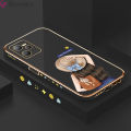 Jizetin (Free Lanyard) for Realme C35 / Narzo 50A Prime Back Cover Girl In Hat Luxury 6D Plating Case Side Pattern Soft Silicone Square Mobile Phone Cases. 