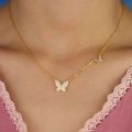 cute lovely aminimal design micro pave cz 2pc butterfly charm necklace trendy women jewelry. 