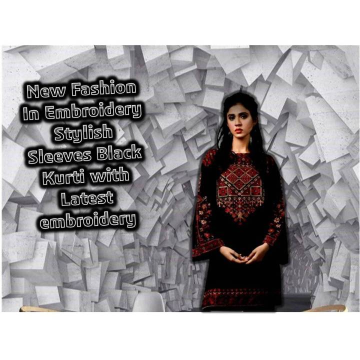 New Fashion Embroidery Stylish Sleeves’ Black Kurti with Latest embroidery, for  Girls
