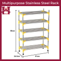5 Layers High Quality Multipurpose & Multiuse Stainless Steel Rack Usage as Shoes Rack, Kitchen Rack, Bathroom Rack and more. 