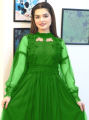 Lace Flower Net Long Maxi Dress for Women and Girls, Lantern Sleeve Voile Princess Dress, Elegant Retro Style. 