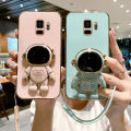 For Samsung Galaxy S9 / S9 Plus Back Cover with Astronaut Stand Lanyard Luxury 6D Plating Shiny  Phone Case Soft Silicone Square Frame Protective Cases Pouch Girls Women. 