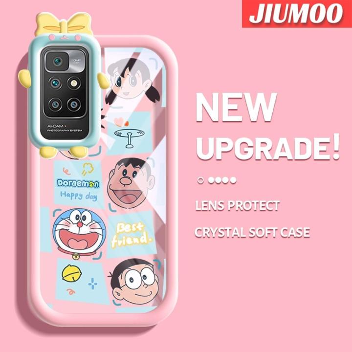 JIUMOO Case For Xiaomi MI Redmi 10 Prime Case Cartoon Anime Doraemon Pattern Colorful Little Monster Shape Camera Lens Casing Soft Shockproof Simple Silicone Transparent Protective Cover