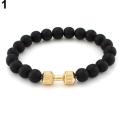 Unisex Fashion Black Matte Stone Dumbbell Fitness Gym Adjustable Punk Bracelet. 