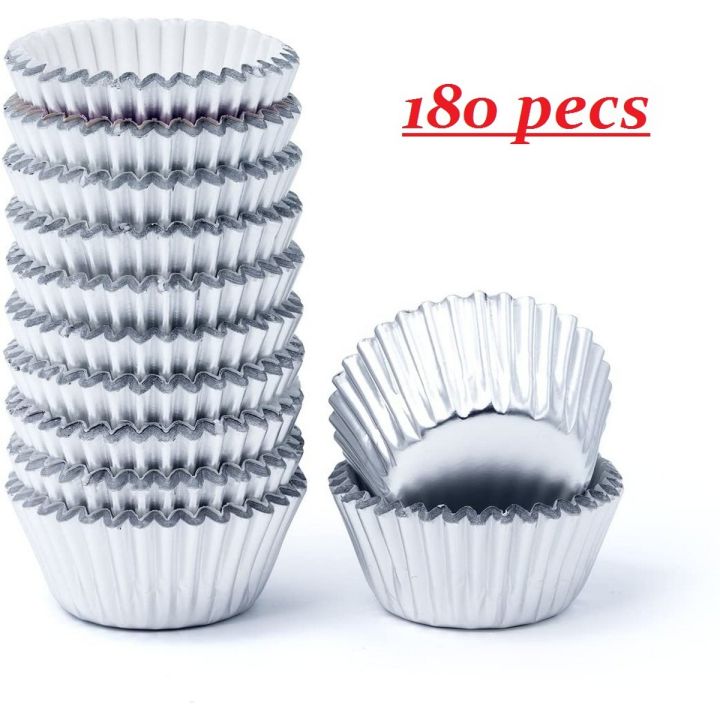 Aluminum Foil Baking Case, Set of 180, Disposable Muffin Cupcake Cups, Mini Baking Cups, Small Muffin Mould, Gold Mini Cupcake Liners & Silver Baking Cups