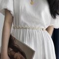 Woven Pearls Waist Chain Belt Women Metal Gold Color Belt Simple Korean Style Chain Belt Sweater Dress Decoration Chain Belt. 