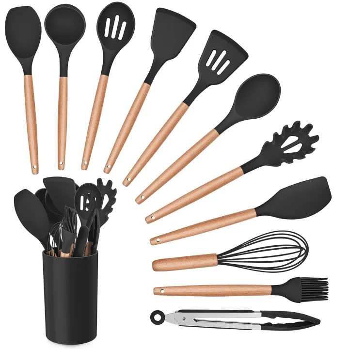 12%20Pcs%20Silicone%20Cooking%20Utensils%20Kitchen%20Utensil%20Set%20-%20Heat%20Resistant%20Non-Toxic%20BPA%20Free%20Spatula%20Set%20with%20Turner%20Tongs,Spoon,Brush,Whisk-Wooden%20Handles%20Kitchen%20Gadgets%20Tools%20Set%20for%20Nonstick%20Cookware%20Spoon%20Set%20Silicon%20-%20Image%209