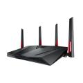 AC3100 Dual Band Gigabit WiFi Gaming Router with MU-MIMO, supporting AiProtection network security by Trend Micro, AiMesh for mesh WiFi system, and WTFast game accelerator. 