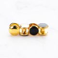 【happy one】Luxury Gold Tuxedo Cufflinks and Studs Set Black Enamel Design Button For Mens Suit French Shirt Business Gift. 