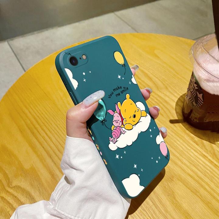 JIUMOO for iPhone 8 Plus Case Fashion Tide Cartoon Cute Winnie The Pooh Aesthetic Thin New Design Phone Case Side Square Edge Protection Softcase Pattern Silicone Casing Cover Shockproof Cases