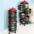 Movable Rotating Shelf Multi-Function 3/4/5 Layers Round Vegetable Fruit Home Organizer Kitchen Storage Rack With Wheels. 