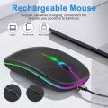 RGB Wireless Mouse - Slim & Silent 7 Colour LED Lights - Black & Transparent Body - Dual Mode 2.4G & Bluetooth Rechargeable Portable Optical Office Mouse With USB Receiver - 3 Adjustable DPI Levels for Notebook, PC, Computer, MacBook. 