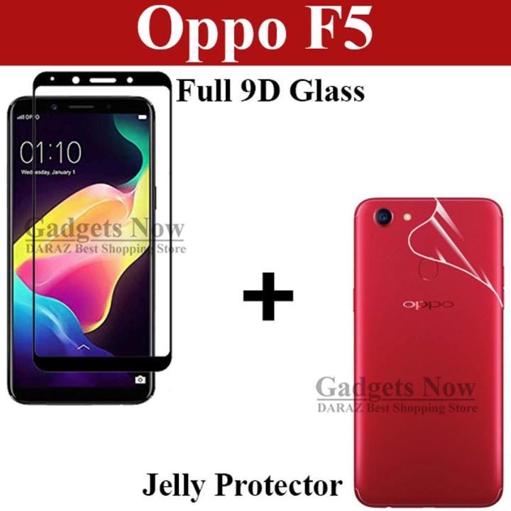 Oppo F5 Full Black 9D|5D|6D|10D|11D|21D Tempered Glass Screen Protector Full Glue Edge To Edge  + Back Clear Jelly Protector Soft Film Protection Hydrogel Film Protector For Oppo F5