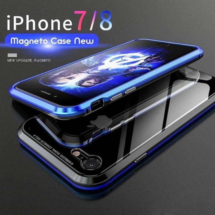 Apple iphone 7 Magnetic Adsorption Case Metal Frame Tempered Glass Back with Built-in Magnet Cover