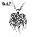 Beier Stainless Amulet Viking Slavic God Symbol Warding Veles Bear Paw With Lucky Knot Pendant Necklace Jewelry Bp8-291. 