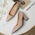 Korean Simple Heel Pointed Large Wedding Casual Non-slip Fashion Formal Women's Shoes Comfortable Thick High Heels. 