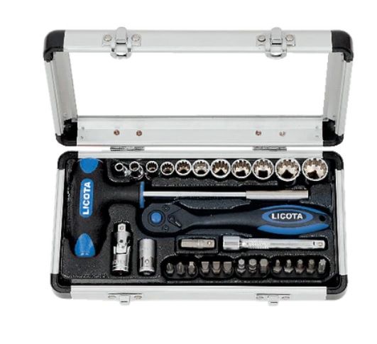 ZT - Licota Made In Taiwan 31 Pcs 1/4" Dr. Spline Socket Set & Bit Set Aluminum Case