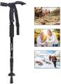 Aluminium Adjustable 4-Step Anti-Shock Telescopic Hiking Walking Stick With Led Flashlights (Black). 
