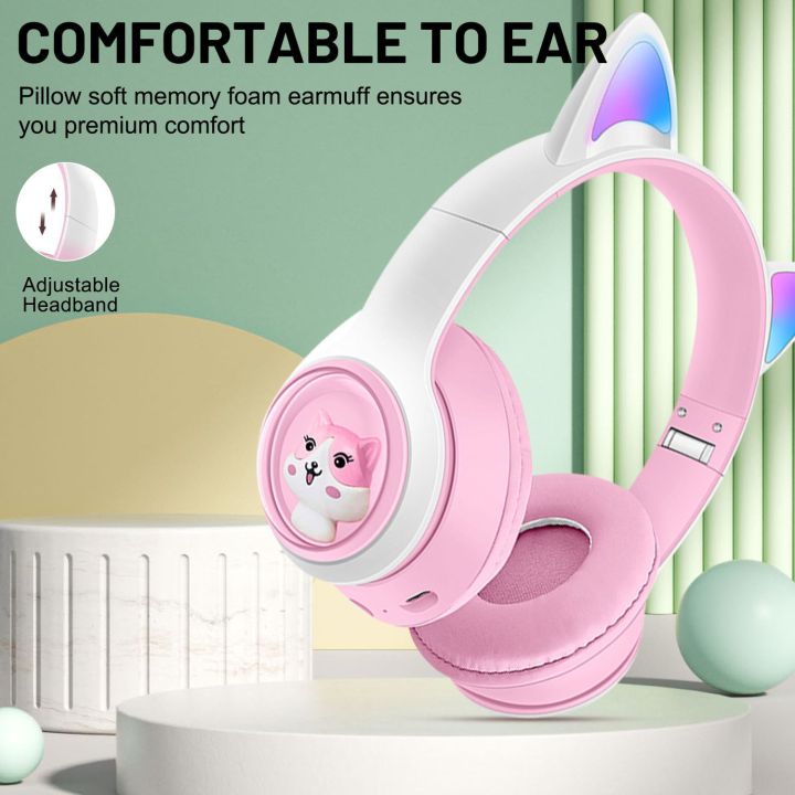 AKZ-07 Cross-Border New Arrival Cartoon Cute Headset Bluetooth Headset RGB Glowing Cat Ears Extra Bass Headphones