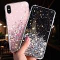 For iPhone Xs Max Back Cover Luxury Bling Shining Gold Foil Girls Cases Space Glitter Stars Soft Silicone Mobile Phone Protective Case. 