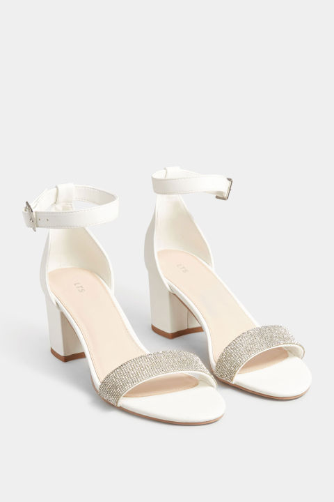 Women Fashion Gold Diamante Block Heel Shoes In Standard Fit White & Golden