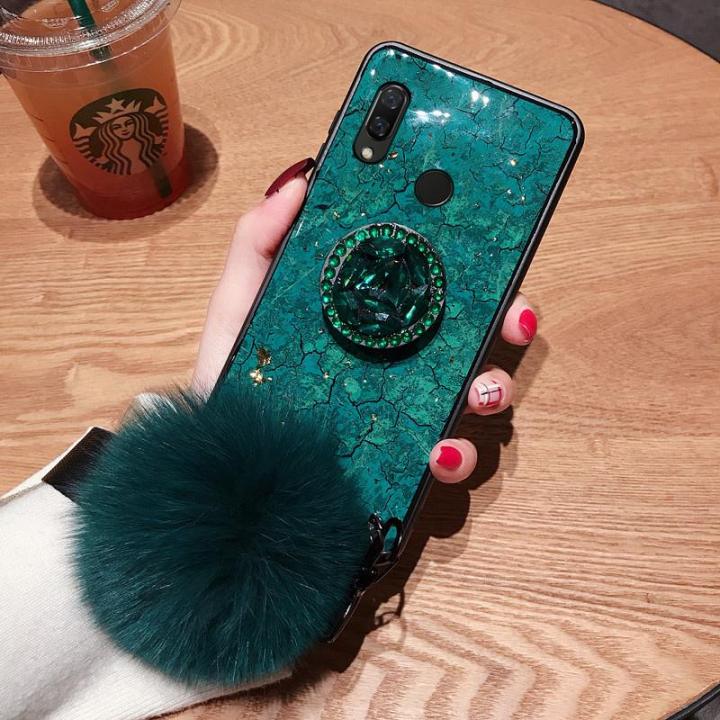 【 ETOP 】 Hot Luxury Gold Foil Marble Phone Cases for Huawei Honor 8X Glitter Cover Stand Case for Huawei Honor 8X Honor 9S/Y5P 2020 Y6P with Hair Ball