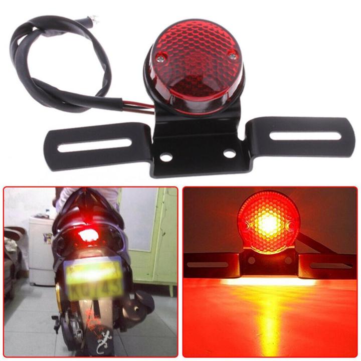 Round Red Motorcycle LED Brake Tail Light For Bobber Chopper Cafe Racer ...