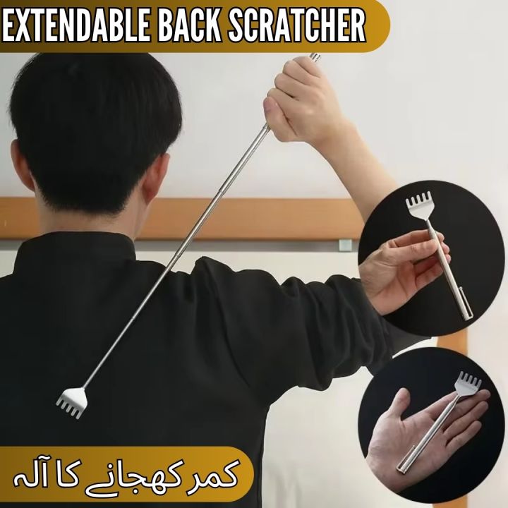 A-S  Portable Telescopic Back Scratcher Itch Massage Tool Adjustable Steel Pen-type Clip Tickle Massage Scratch-Silver