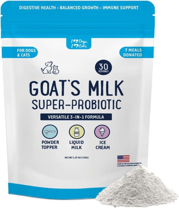 iHeartDogs Goat’s Milk for Dogs & Cats - 3-in-1 Food Topper Powder, Liquid Milk or Dog Ice Cream - Powdered Goat Milk with Probiotics 150gm