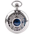 Amour zii Exquise Starry Blue Dial Pendant Silver Hollow Case Quartz Pocket Watch Roman Numerals Retro Watches Souvenir Gift for Men Women. 